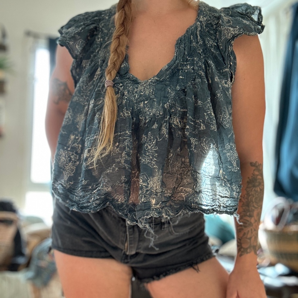 Free People Distressed Vintage style Blouse